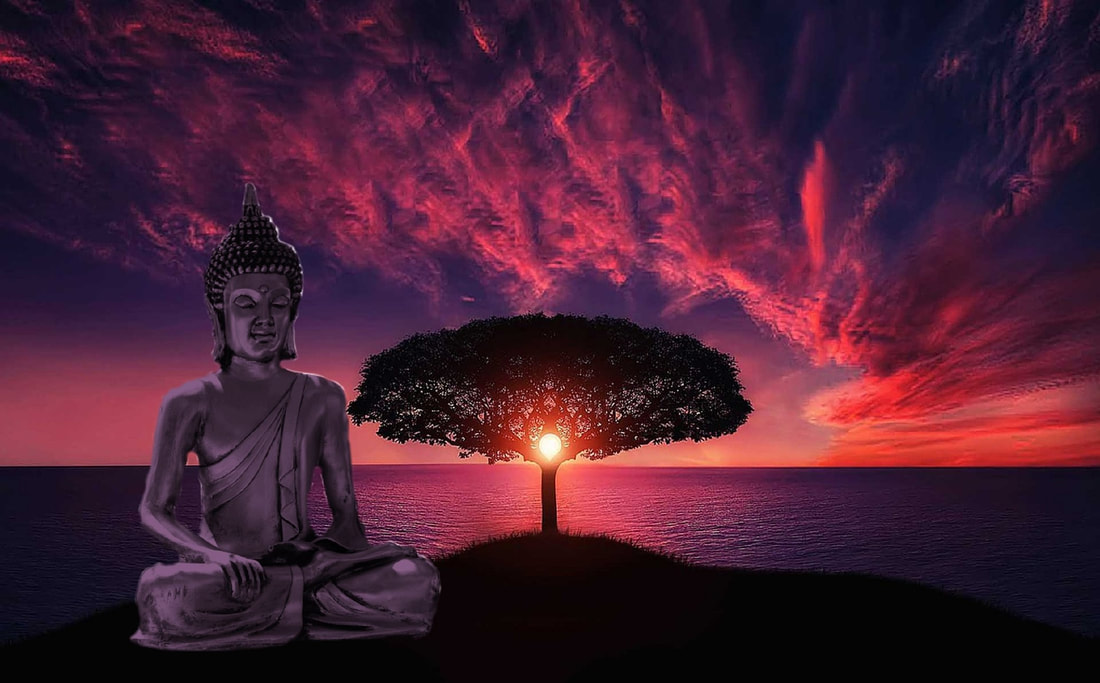 Purple sunset with Buddha