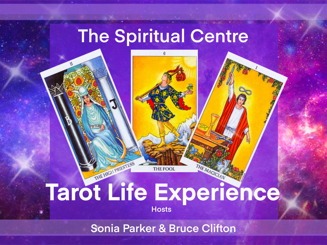 Picture of Sonia Parker with Tarot cards for discover your life experience using the tarot via zoom session online